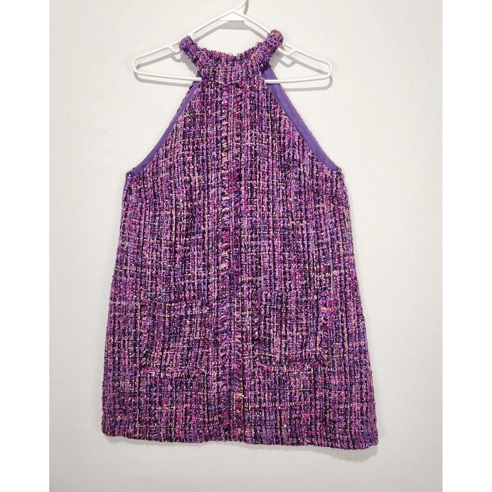 ZARA Women's Size M Purple Pink Tweed Halter Top NWT Textured Sleeveless